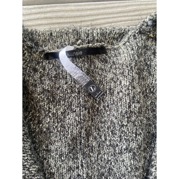 Kensie Grey Marled Fringe Knit Open Front Cardigan Sweater L Asymmetrical - Picture 6 of 15